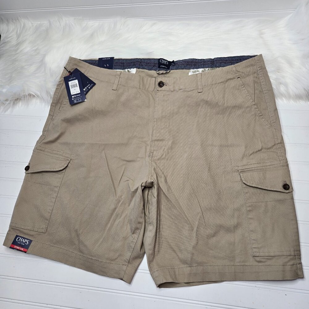 CHAPS Cargo Shorts Stretch Comfort Waistband Soft Big & Tall Khaki Size 48 NWT